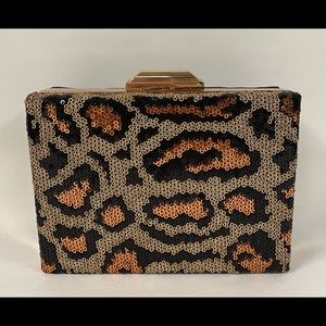 NWT Leopard Print Sequin Clutch